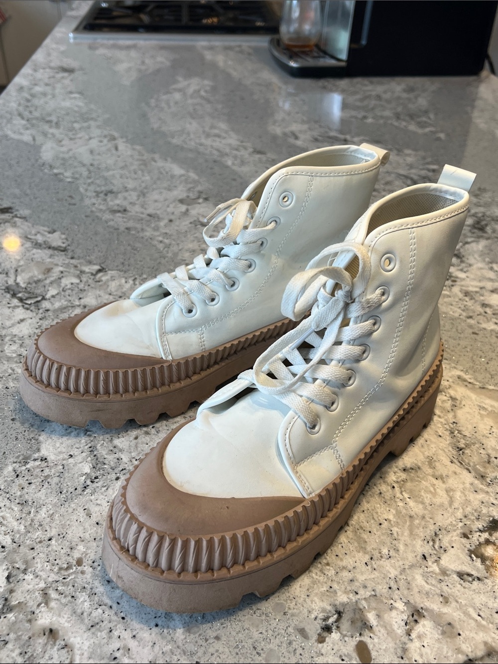 Olivia Miller Treasure High Top Sneakers White Tan Lug Sole Size 9 EUC - Picture 8 of 8